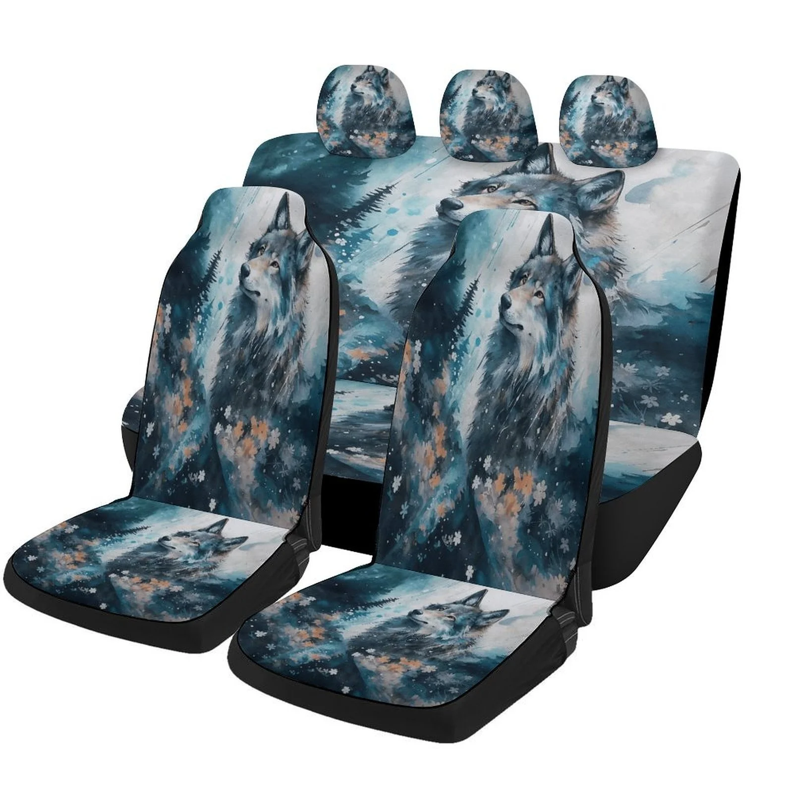 

Wolf In Snow Designed Car Seat Cover Set For Most Cars, Trendy Novelty High-quality Car Seat Protector Covers Full Set, Universa