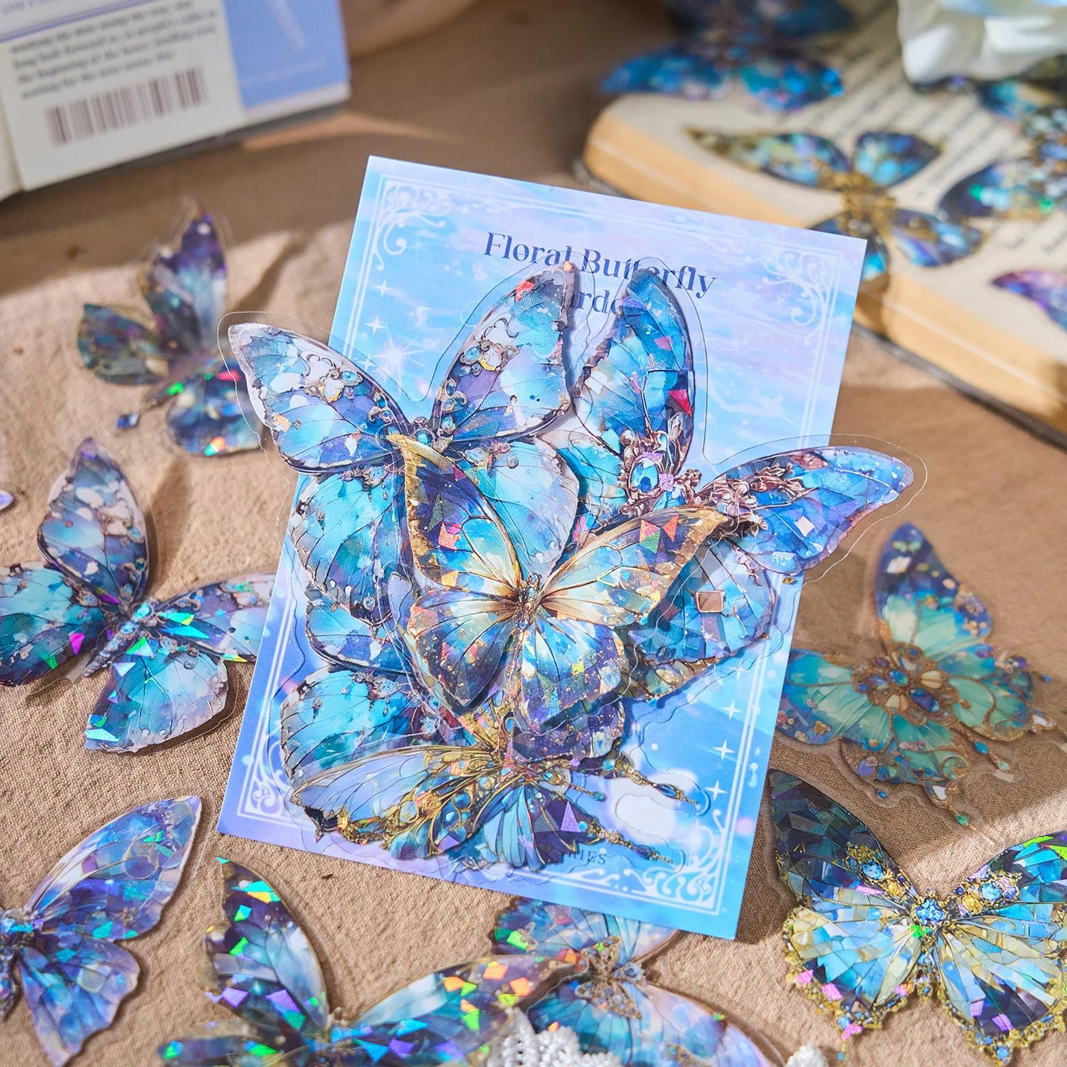 20 Sheets Gold Foil Laser Colorful Butterfly Theme Sticker Pack, DIY Supplies, Creative Decoration, Perfect for Crafts and Gift