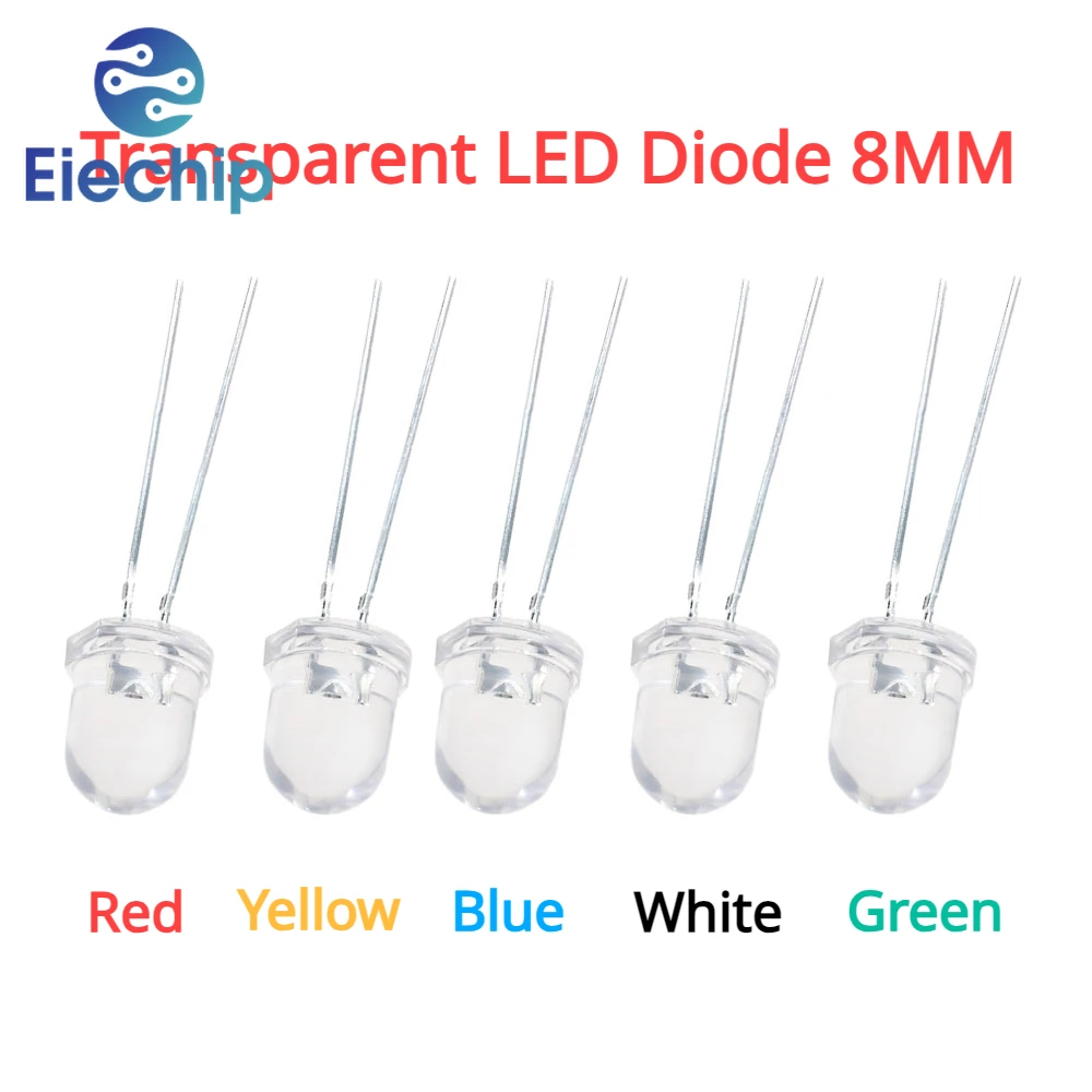 20pcs LED Diode 8MM Transparent White Red Yellow Blue Green Led Lights Diodes Electronic Components Kit