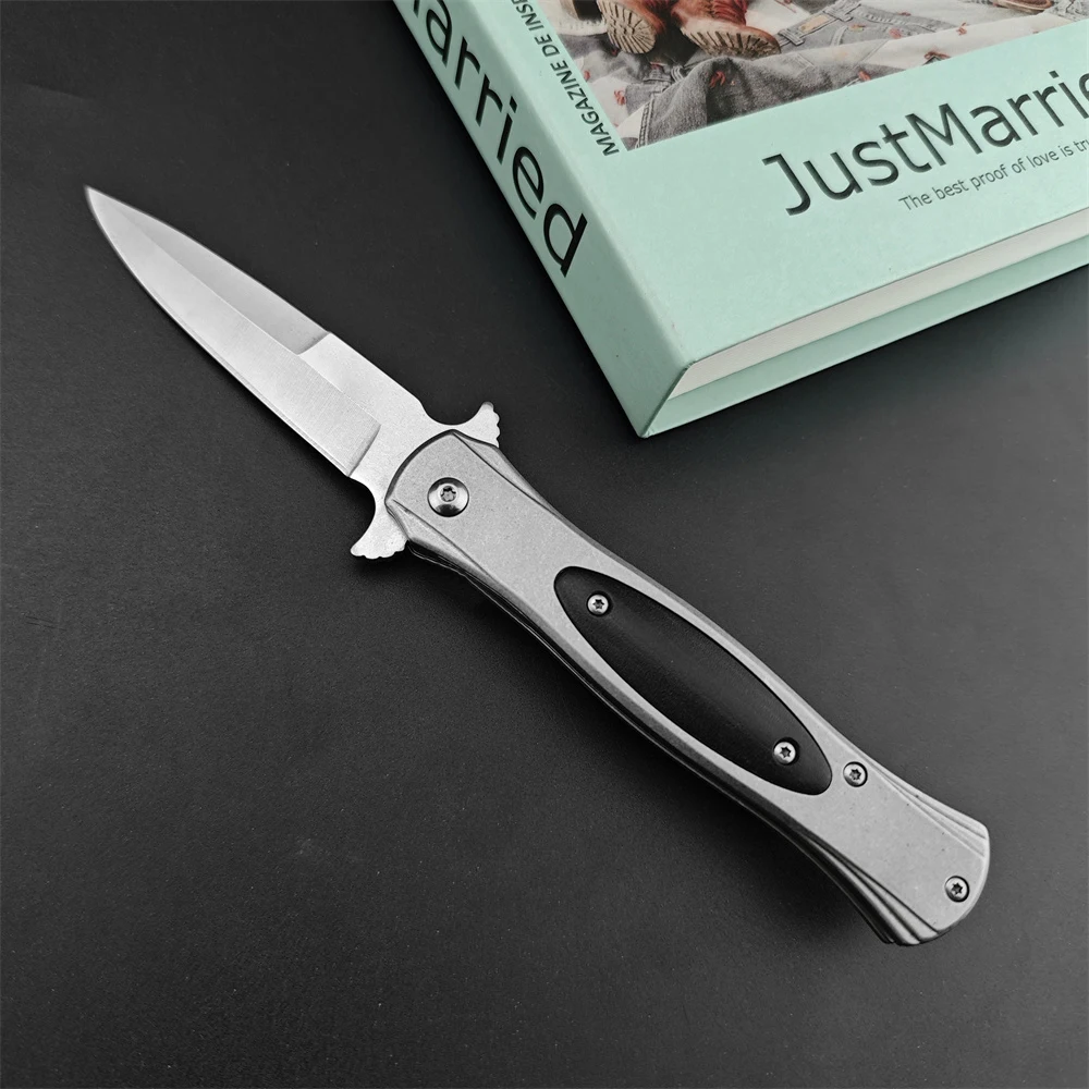 Pocket Folding Knife Quick Open 440C Blade 420 Stainless Steel Inlaid Ebony Handle Outdoor Hunting Knife Tactical Survival Tool