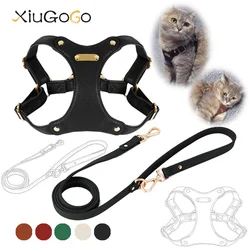 Waterproof Soft Leather Dog Chest Harness Easy Wearing Engraved Anti-Lost Logo Customized Pet Leash Set for Small to Medium Dogs
