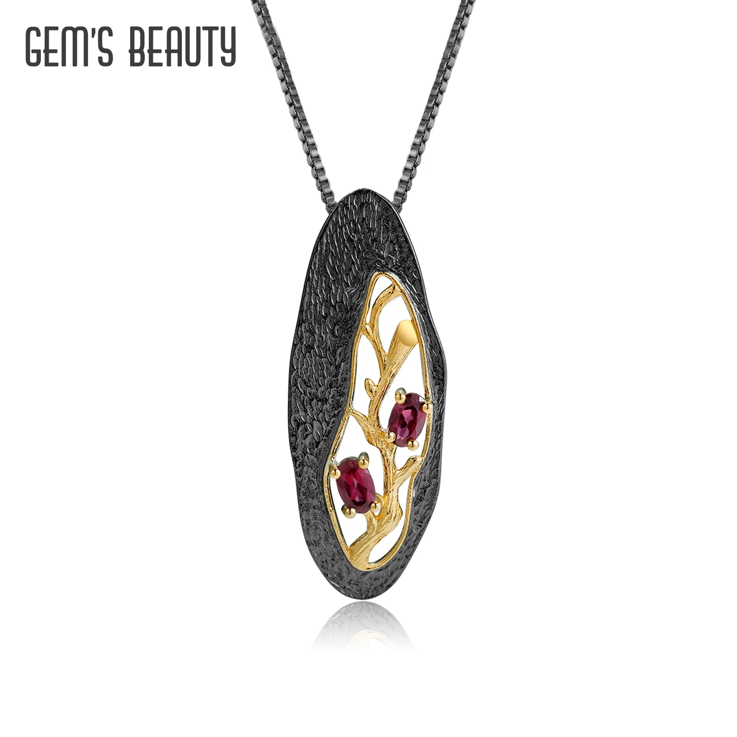 GEM'S BEAUTY Flower In Stone Necklace For Women Pendant With 45cm Chain 925 Sterling Silver Gold Plated Two Tone Original Design