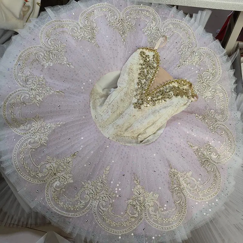 

Новая детская балетная юбка-пачка с пышной юбкой, нежное серебряное платье феи для выступлений «Спящая красавица»