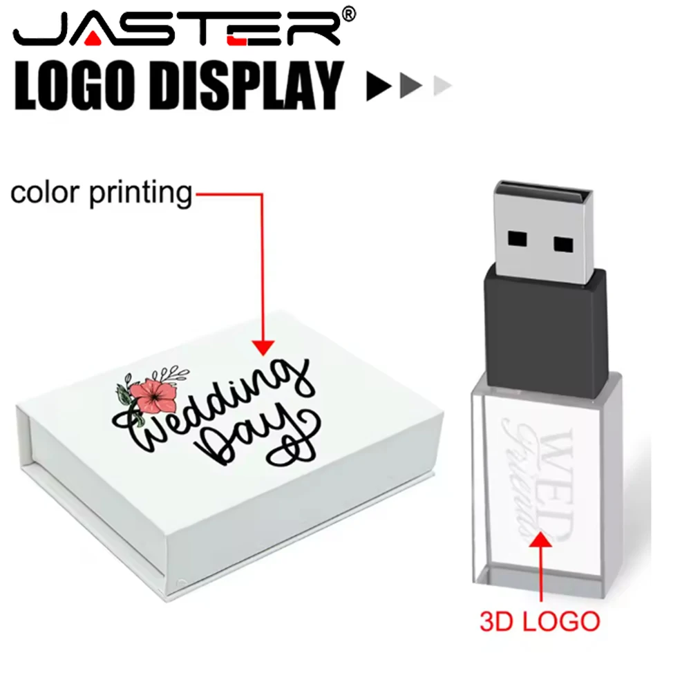 

JASTER Wedding Gift Crystal USB 2.0 Flash Drive 128GB Creative Photography Gift Pen Drive 100% Real Capacity Free custom logo