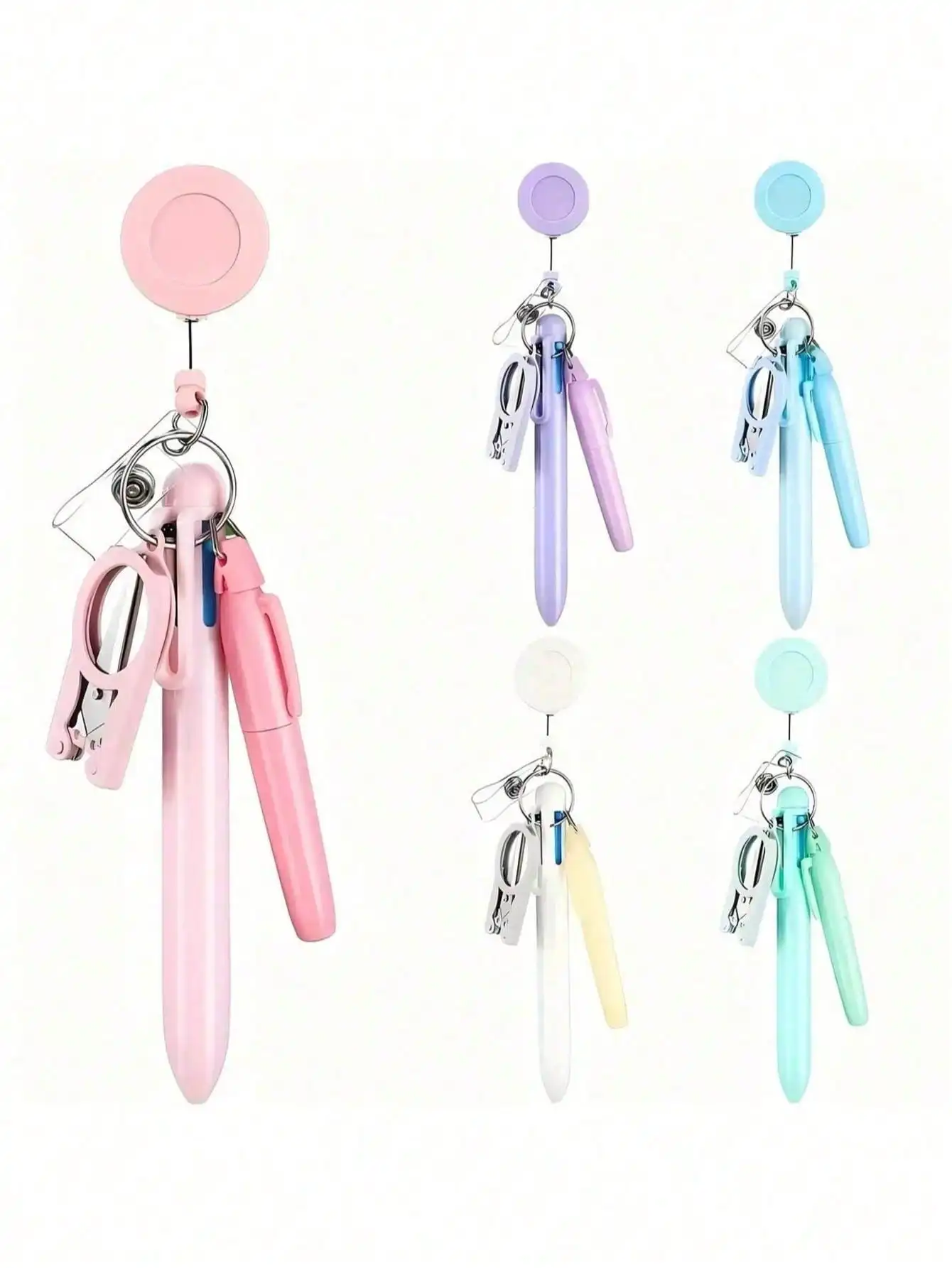 

Macaron Nurse Pen Set – Extendable Scroll, Badge Holder, 5 Colored Pens for School & Office