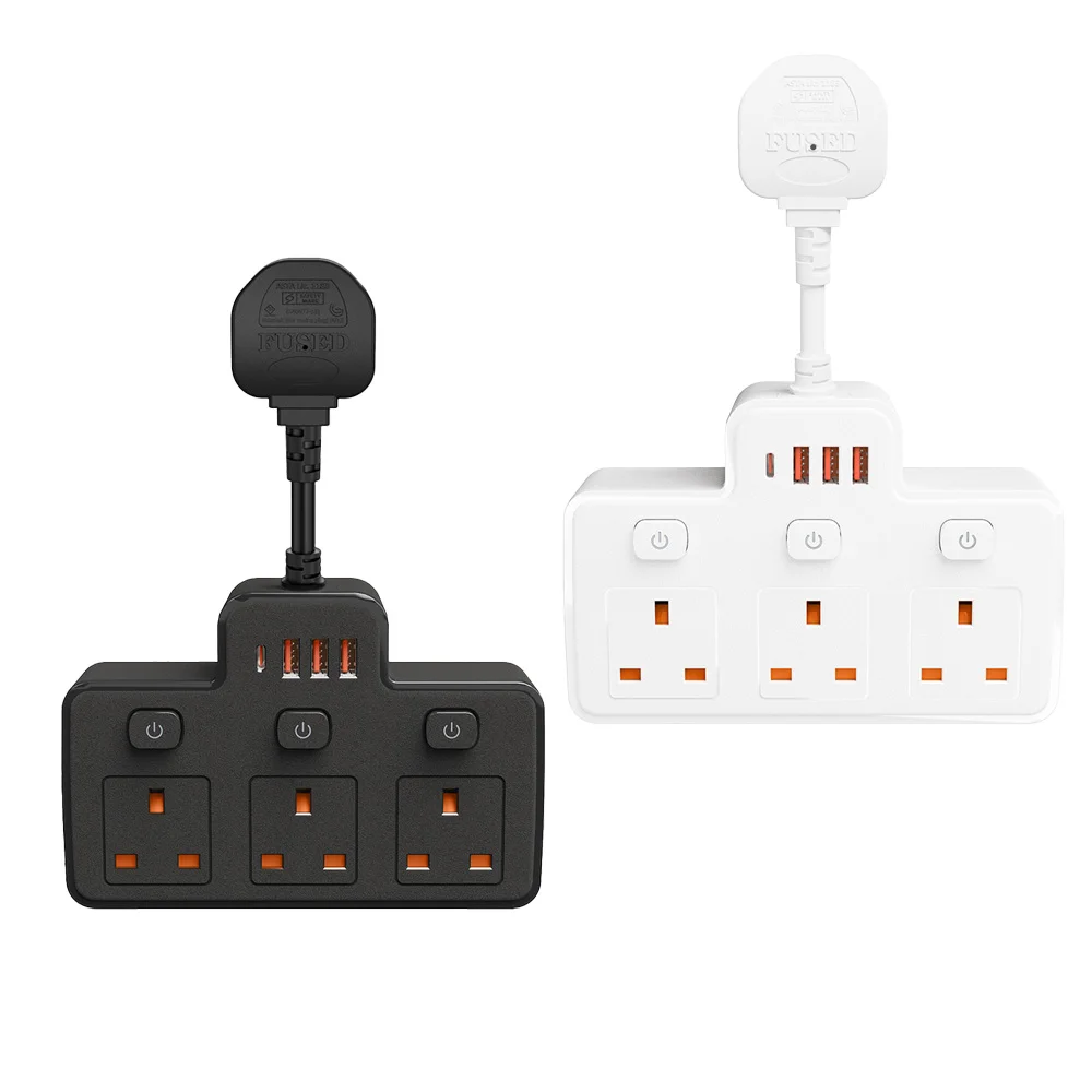 UK Plug Wall Mounted Independent Switch AC Power Strip Socket European Standard Plug With USB C Ports Charging Network Filter