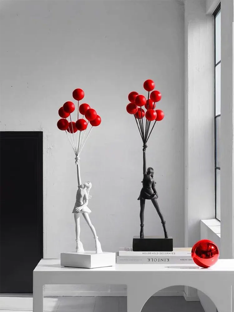 Art Balloon Girl Statues Banksy Flying Balloon Girl Sculpture Resin Craft Home Decoration Christmas Gift  living room decoration