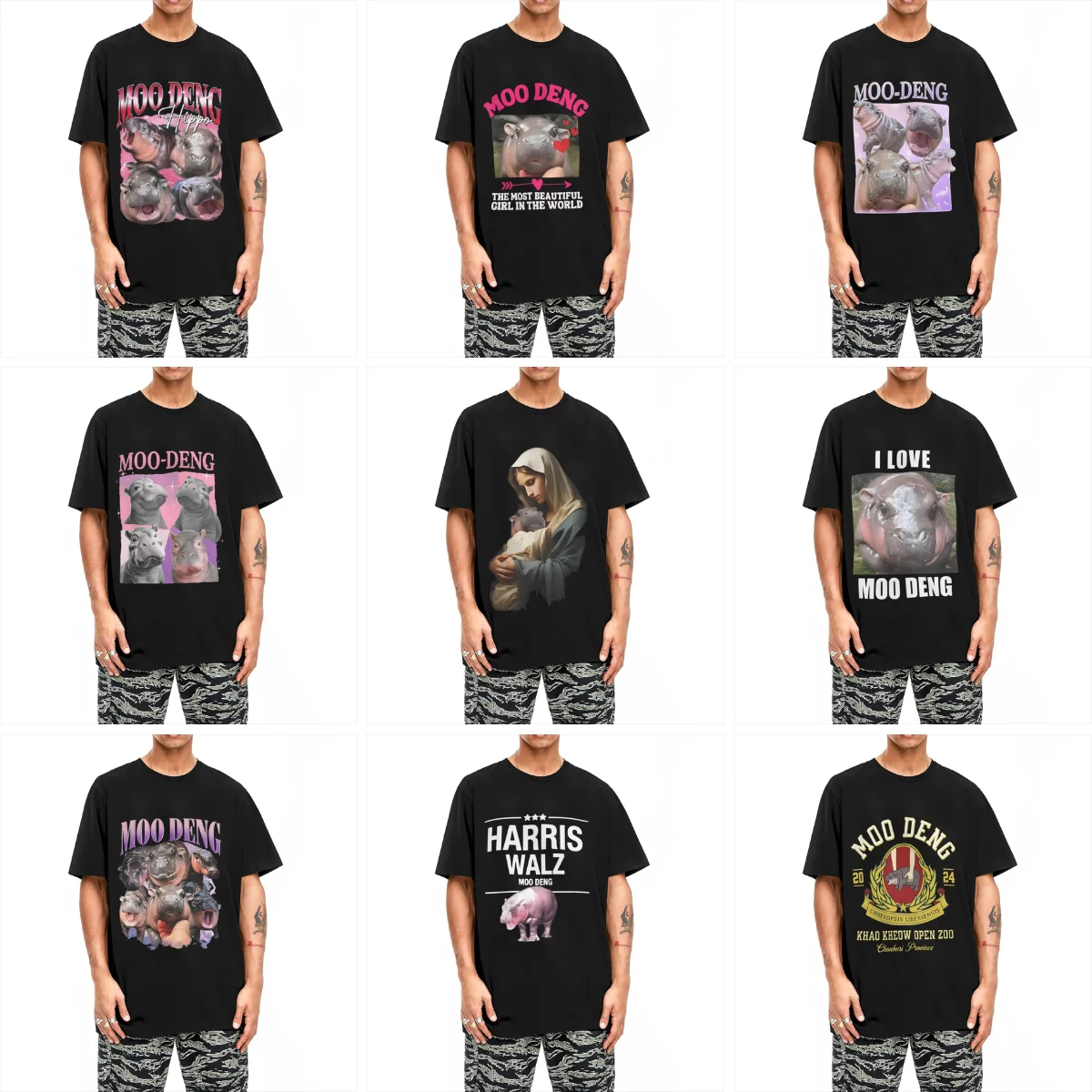 Maglietta streetwear Moo Deng Ippopotamo 66261169 T-shirt in puro cotone T-shirt novità da uomo T-shirt estive a maniche corte con stampa Y2K