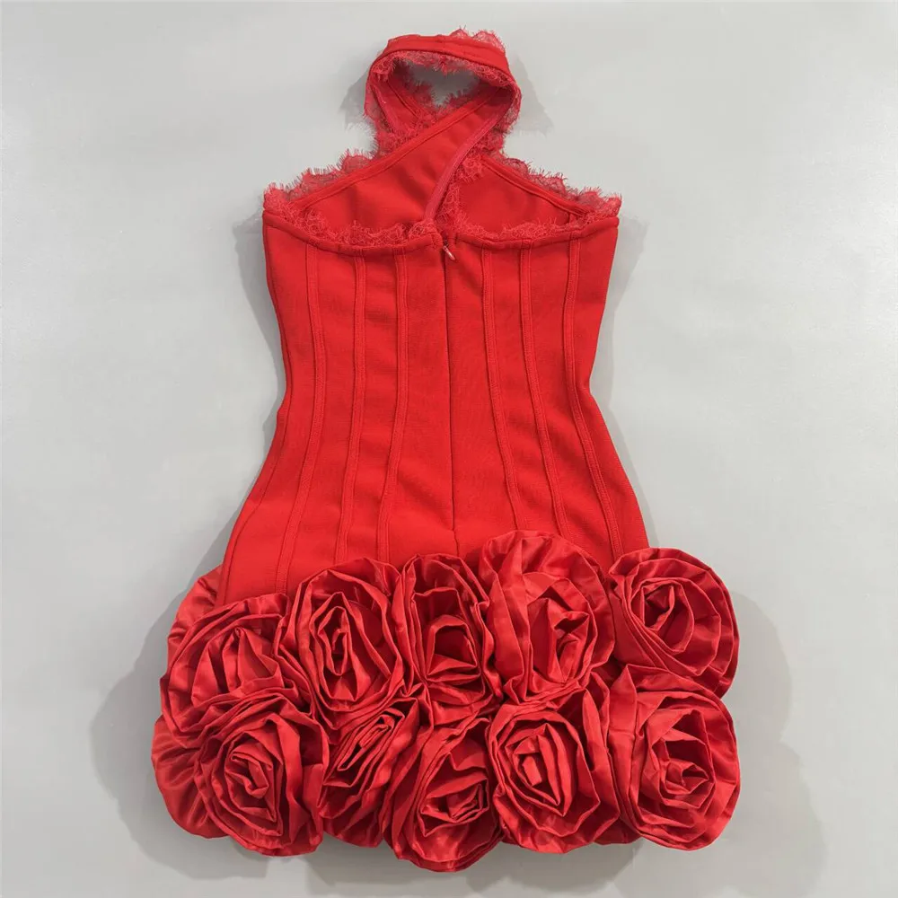 المرأة مثير فستان من الدانتيل المرقعة ضمادة فستان موضة الزهور نادي فساتين الحفلات البسيطة