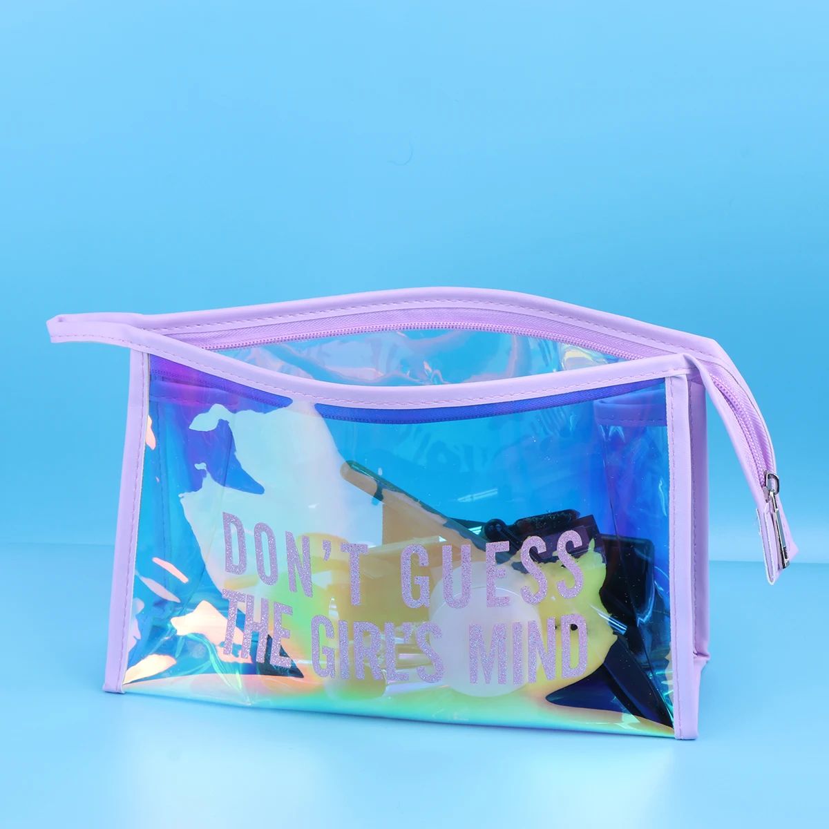 

Makeup Bag Purple Shiny Transparent Travel Toiletry Pouch Organizer Wash Kit Beauty Storage Case Portable Pouch