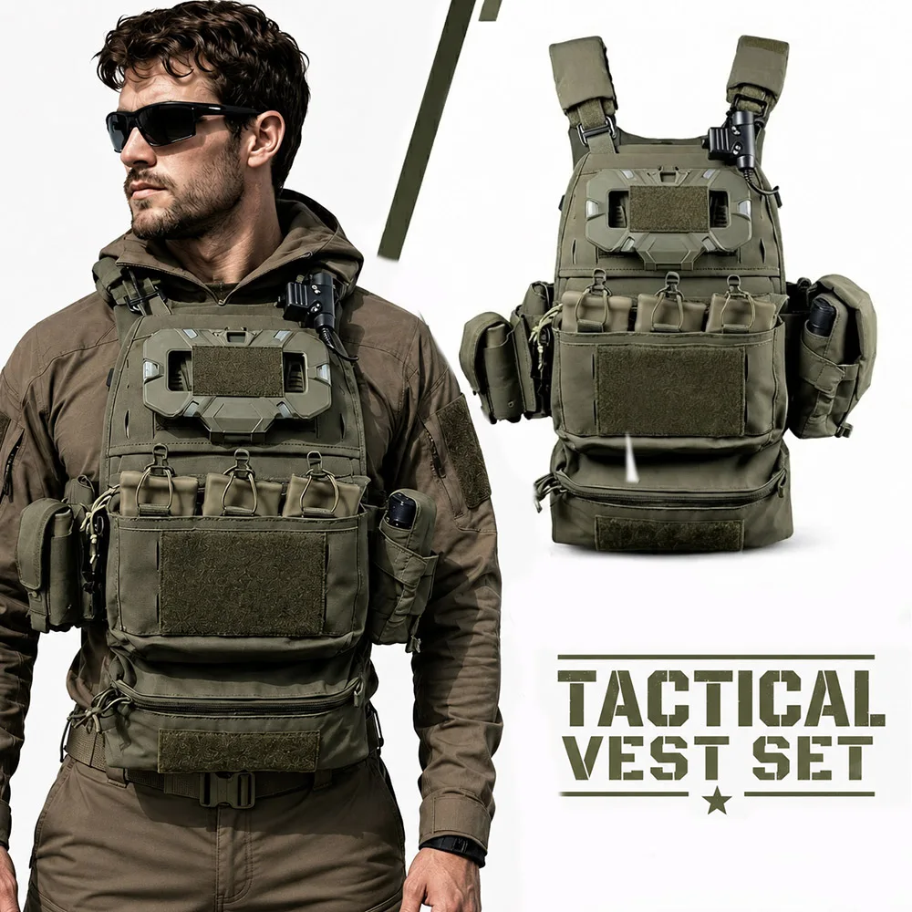 Outdoor Tactical Vest Kit  MOLLE Modular Chest Rig with Utility Pouches for Airsoft Paintball Hunting Special Forces Cosplay
