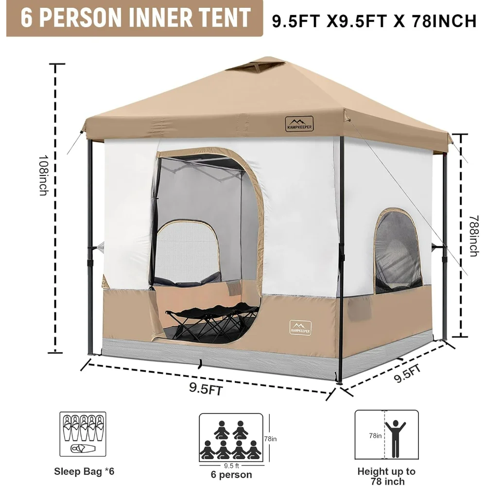 6 Persoons Campingtent, 10X10 Pop-Up Luifeltent Met Campings Kubus, Verandert 10 'X 10 'Rechte Beenoverkapping In Kampeertenten