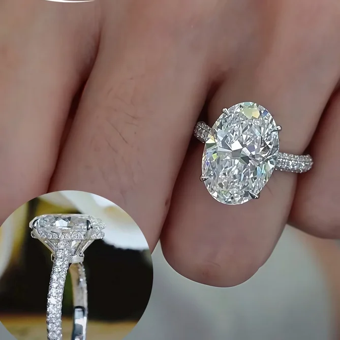4CT Oval Moissanite Hidden Halo Ring product image