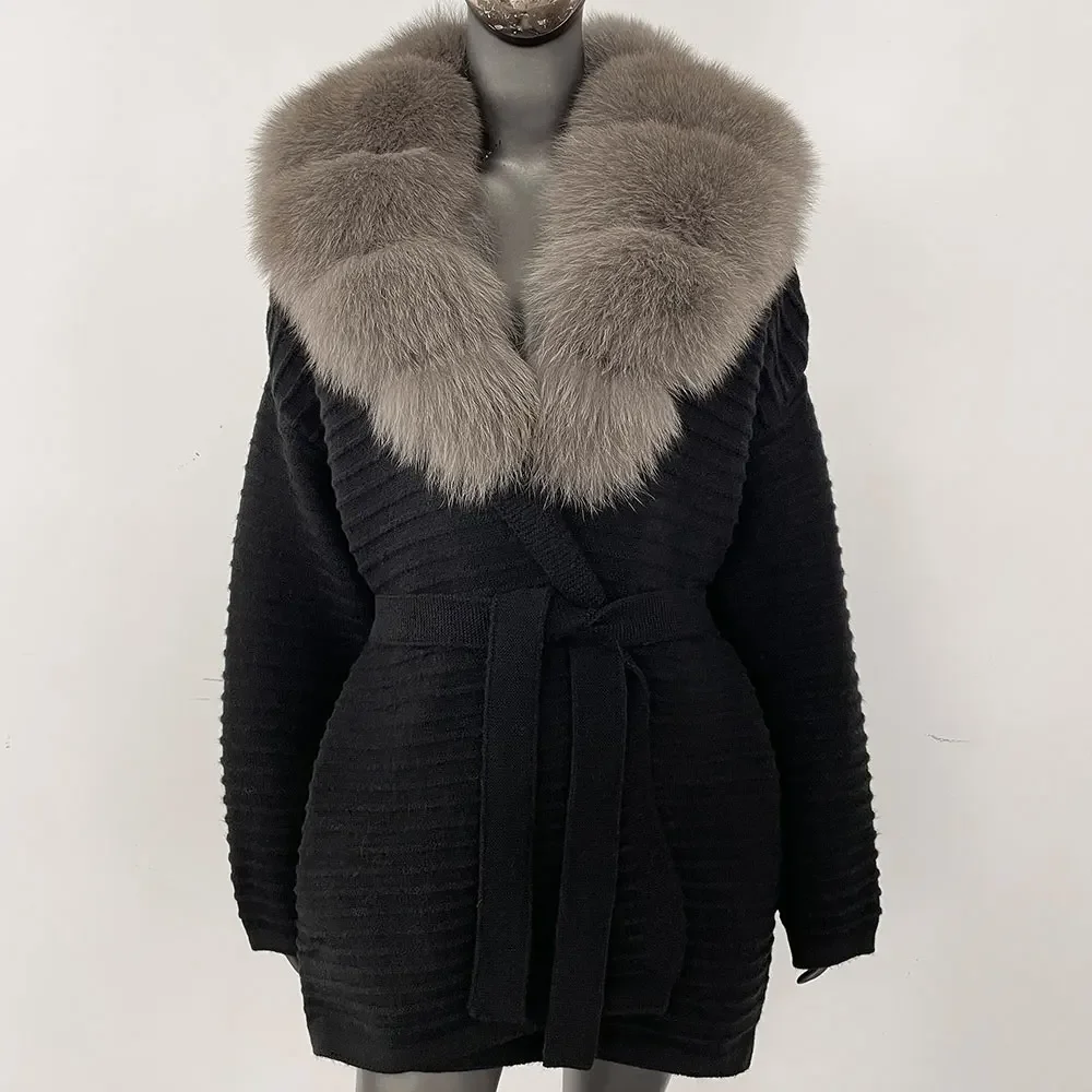2025 Real Fur Knit Coat Women Natural Raccoon Fur Coat Winter Real Fox Fur Knitted Oversize Cardigan Decoration Lady Sweater