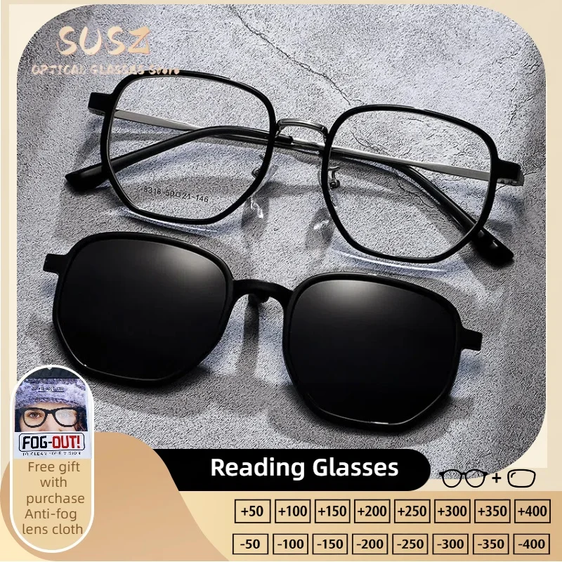 SUSZ Currents Square Magnet Clip  Polarized Sunglasses Women Optical Anti Blue Ray Myopia Progressive Prescription Eyeglasses