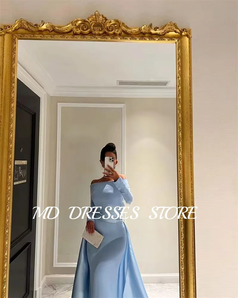MD Elegant Off Shoulder Mermaid Evening Dress Dubai Arabic Women Long Sleeve Sweep Train Prom Gowns Vestidos Customized 2025