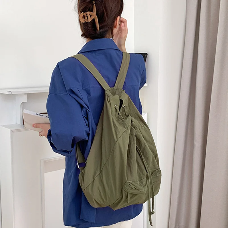 

Harajuku Drawstring Women Backpack Light Nylon Shoulder Bag Trendy lady Schoolbag Teenage Girls Fashion Rucksack ladies Bagpack