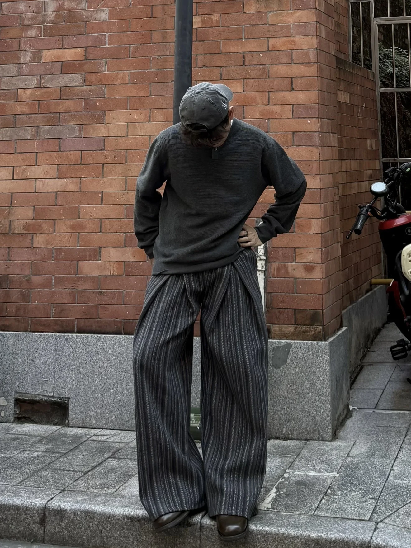 

Retro A-Line Casual Pants Men's Autumn Winter Loose Wide Leg Long Striped Trousers Versatile CleanFit Youthful Korean Sle