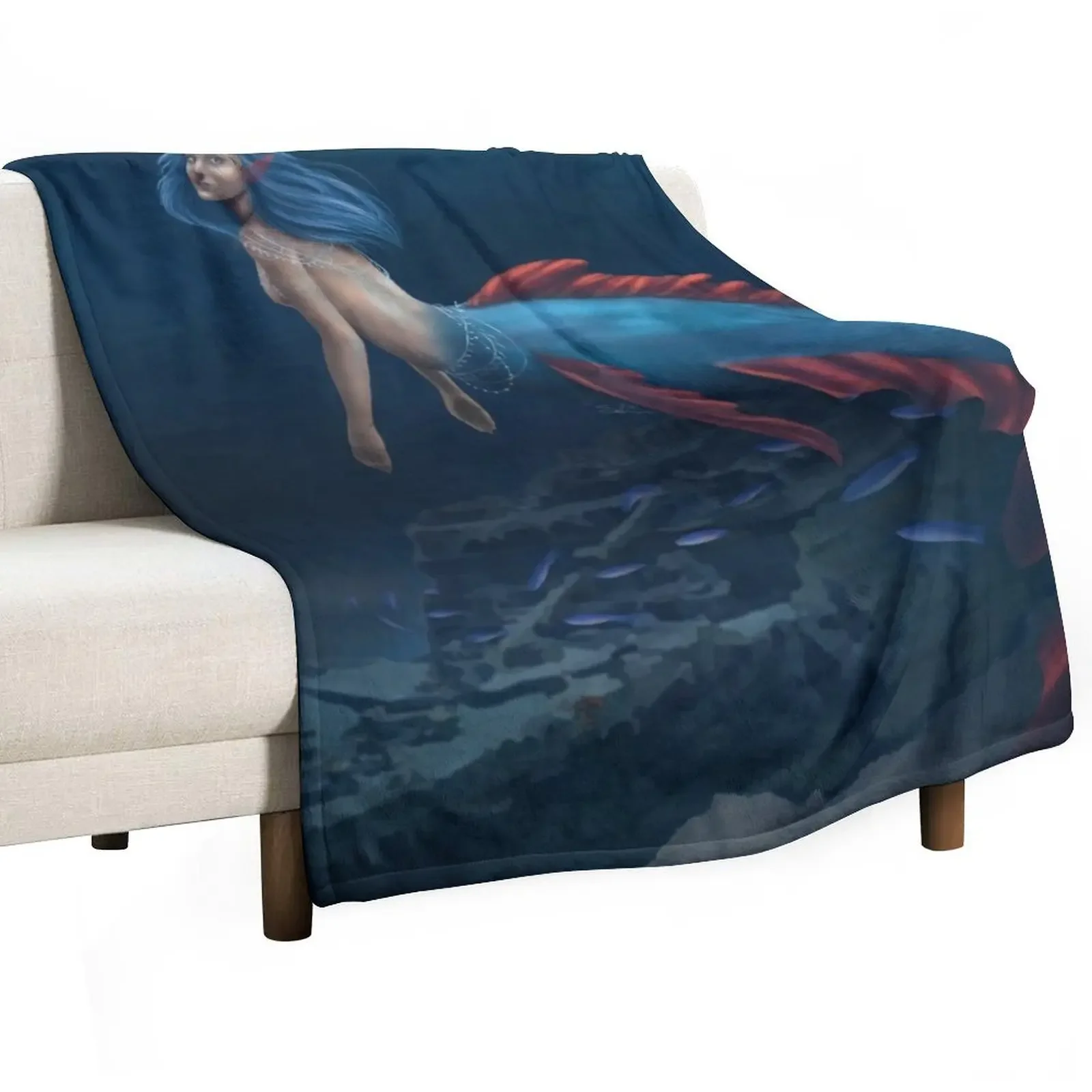 Mermaid- Deep Sea Diving Throw Blanket Loose Decoratives Blankets