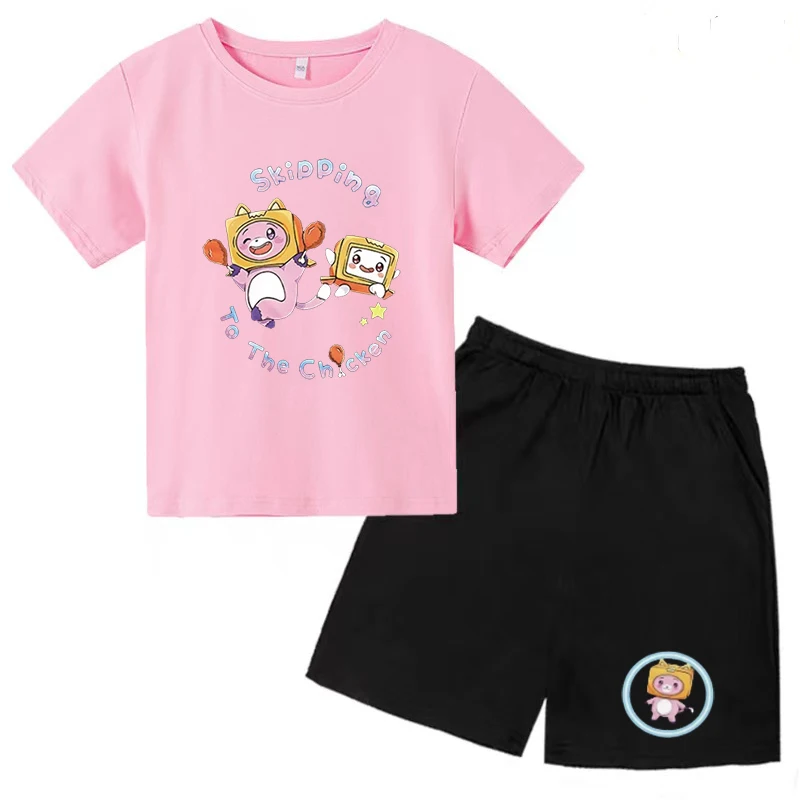 

Children's Trend Anime Print T-Shirt 3-12Y Boys and Girls Pre-school Birthday Gift Top+shorts 2P Sports Jogging Charm Casual Set