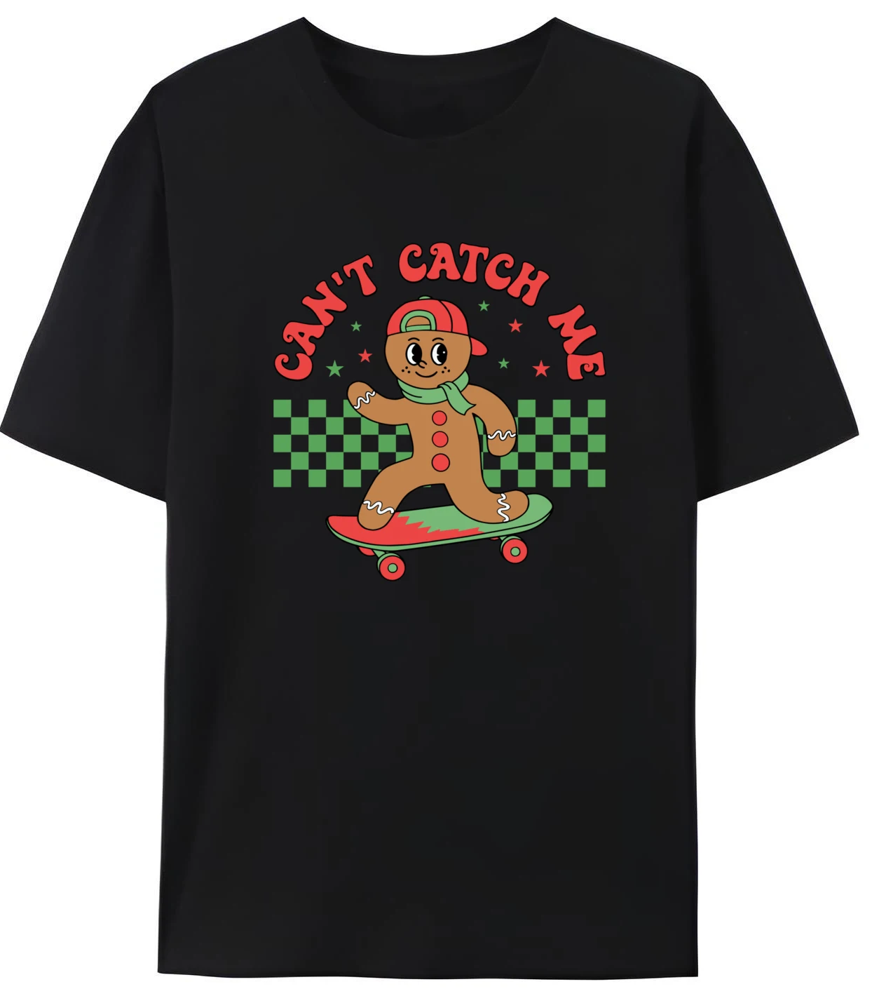 

Can T Catch Me Christmas Gingerbread Boy Xmas Graphic T Shirts 100% Cotton Breathable Design Printed Clothes