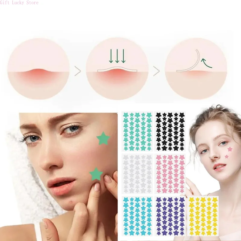 1 caixa cor acne remendo desaparecer reparação invisível remoção de acne adesivos bonito corretivo ferramenta de maquiagem estilo estrela com caixa de armazenamento espelho