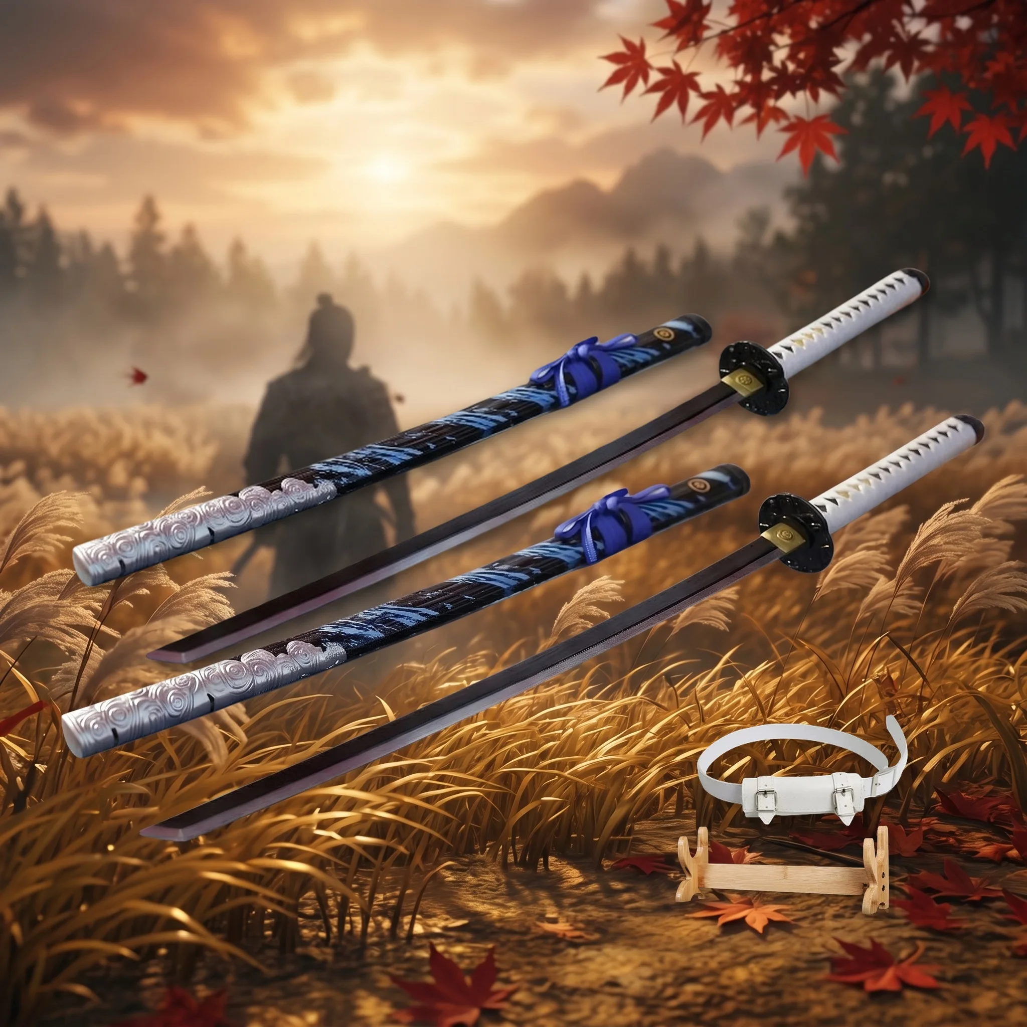 Épée Katana Ghost of Tsushima de 40 pouces, ensemble lame de sabre, support, ceinture, couteau ninja, sabre, en plastique sûr, pour cosplay, affichage et accessoire photo