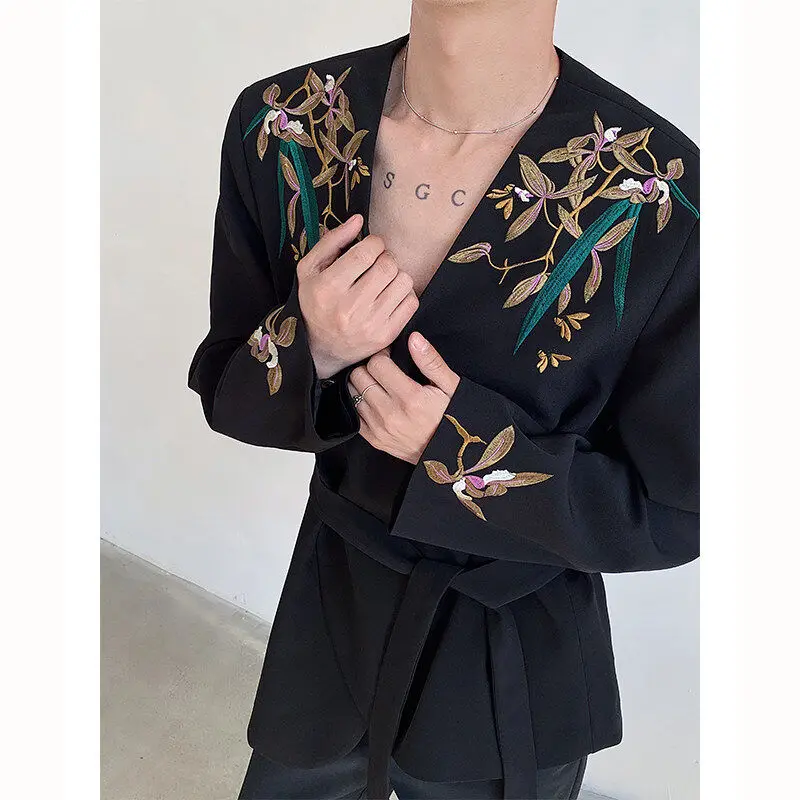 2025 Spring and Autumn New Embroidery Printed Suit Jackets Men's Niche High-end Shoulder Padded Suit Jacket Handsome Stage Wear