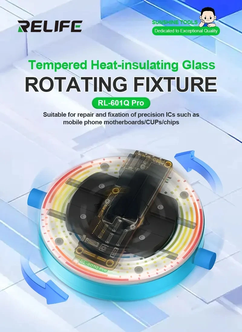 

RELIFE RL-601Q Pro Крепление из закаленного теплоизоляционного стекла 360° ° Влаготенное вращение для ремонта фиксации микросхем мобильной печатной платы