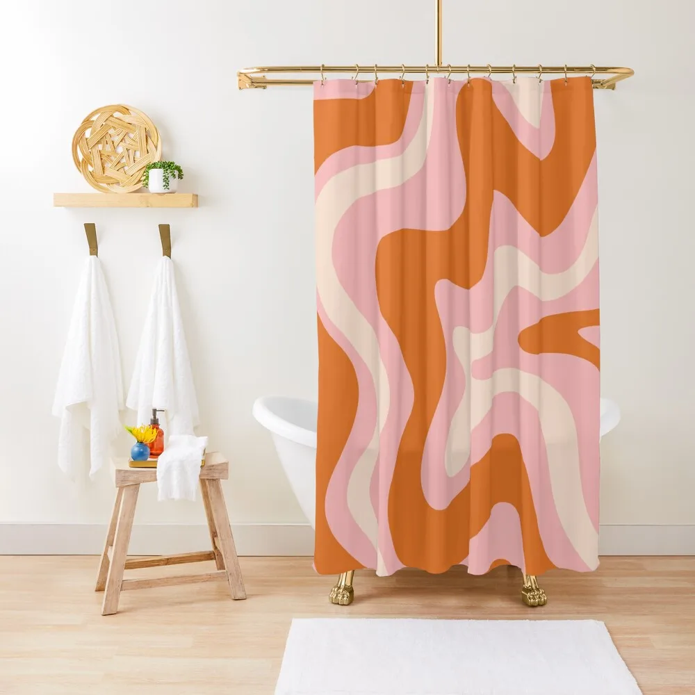 

Liquid Swirl Retro Modern Abstract Pattern in Orange Pink Cream Shower Curtain Shower Set For Bathroom For Shower Curtain