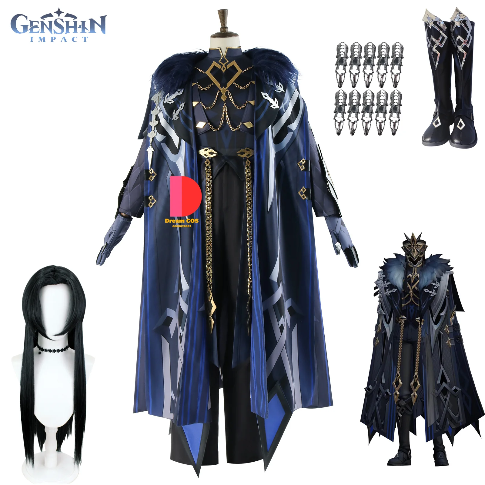 

Game Genshin Impact Capitano Cosplay Costume Nail Props Wigs For Adult Unisex Halloween Outfits Comic-Con Cos Anime Clothes