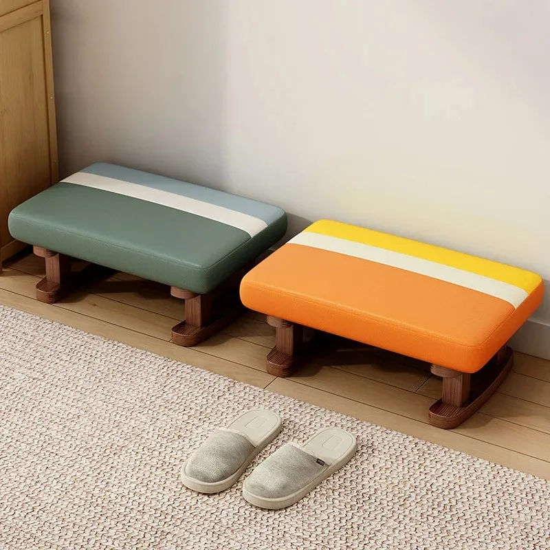 

Small Stool Rectangle Footstool Padded Foot Solid Wood Bench Low Ottoman For Living Bedroom Household Shoe Changing Stool