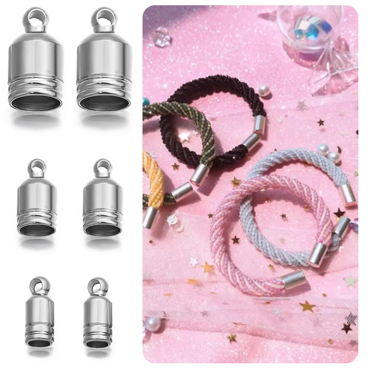 

5-10pcs/lot 3-6mm Stainless Steel Clasps Hooks Cords End Caps Cord Jewelry Making Bracelet Necklace DIY Jewelry Findings