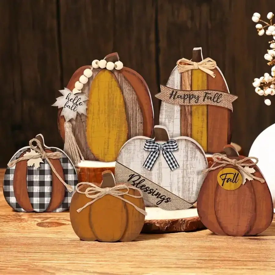 EARLIGROW 6pcs Autumn Decoration Set, Rustic Pumpkin Wooden Sign, Thanksgiving Layered Tray Decor, Party Decor, Suitable For Autumn, Thanksgiving, Anniversary, Or Other Special Occasions Where A Festive Autumn Atmosphere Needs To Be Created.