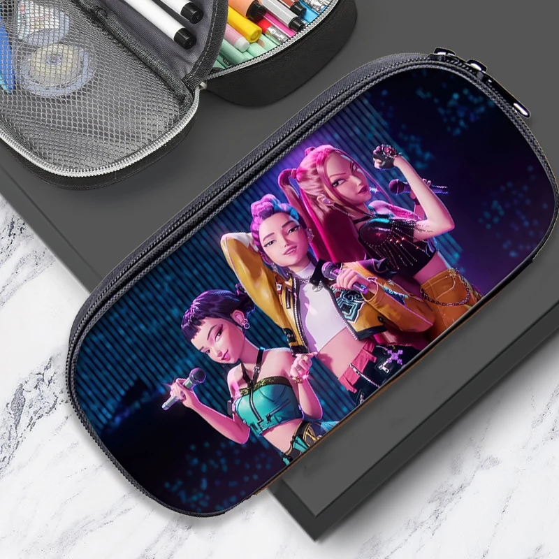 Estuches de lápices con estampado de cazadores de demonios Kpop, bolsas para bolígrafos con figuras de Anime, bolsa de lápices Kawaii de dibujos animados, útiles escolares para niños y niñas, regalo