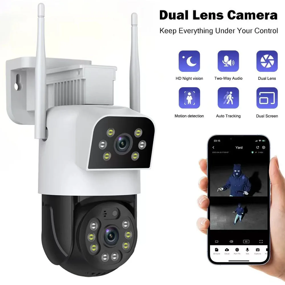 Wifi Surveillance Camera 3K 6MP Dual Lens Wireless Outdoor Security PTZ IP Cameras AI Human Detect CCTV Camera 10X Digital Zoom