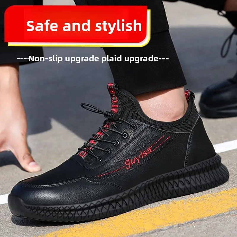 Zapatos con punta de acero para hombre, zapatillas de seguridad con botón giratorio, antigolpes, antipinchazos, zapatos de seguridad ligeros, transpirables y antideslizantes