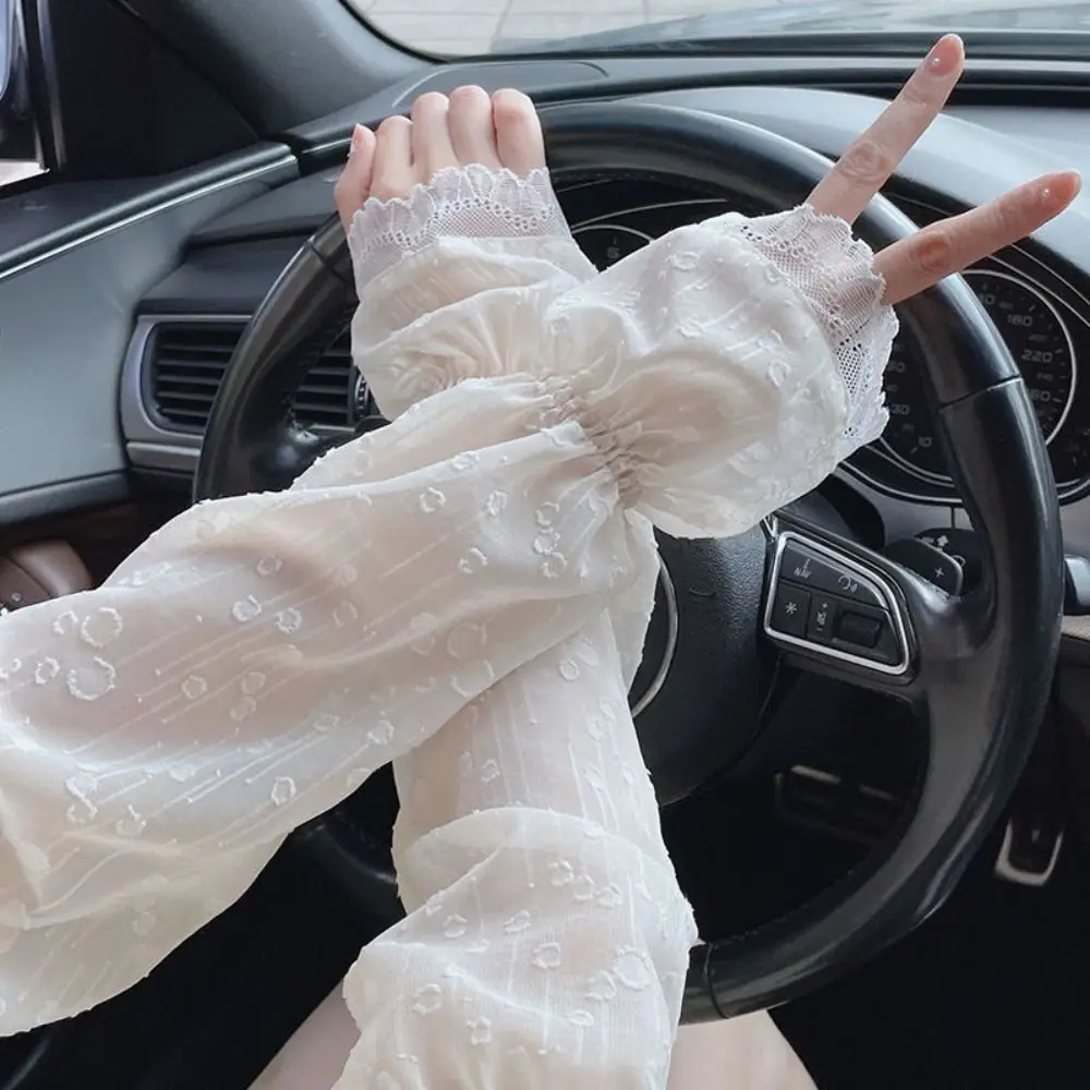 

Elastic Anti-UV Chiffon Lace Ice Silk Sleeves UV Insulation Sun Protection Sunscreen Sleeve Arm Covers Long-sleeved Glove Women