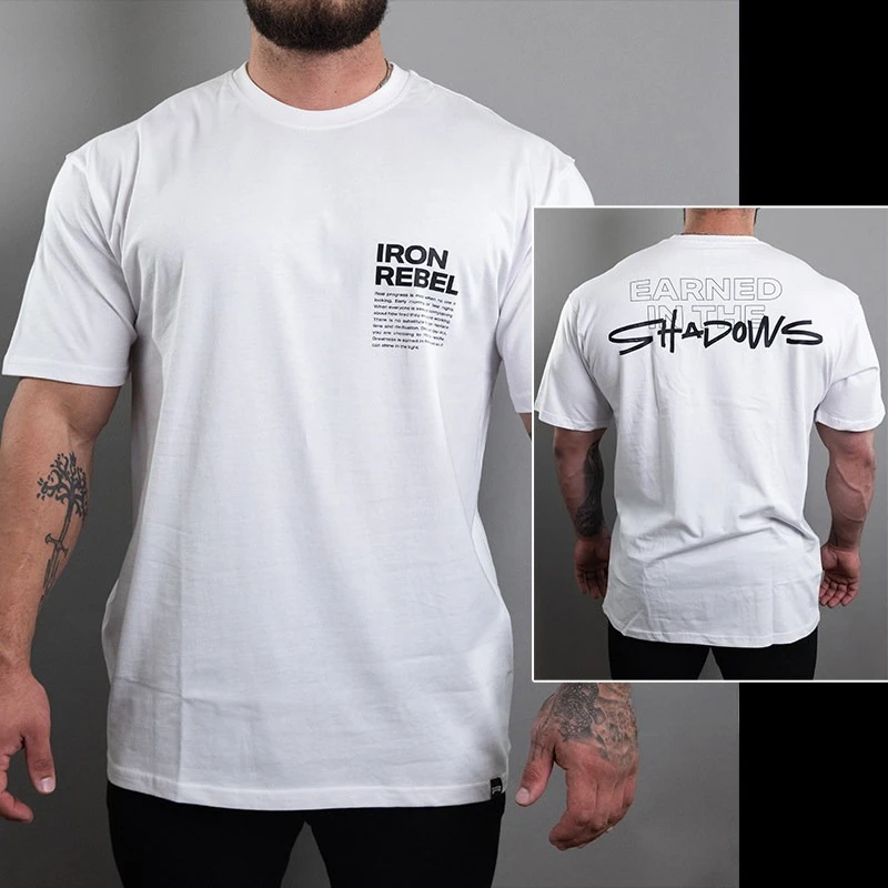 2026 new Iron Rebel Earned In The Shadows Gym T-Shirt, Bodybuilding Workout Streetwear, 100% Cotton Oversized Tee for Men