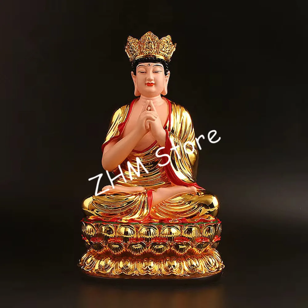 

27cm Super Big Vairocana Bodhisattva Buddha Statue,Rulai Gold Resin Three Treasured Safe Figurines Home Putting Decoration