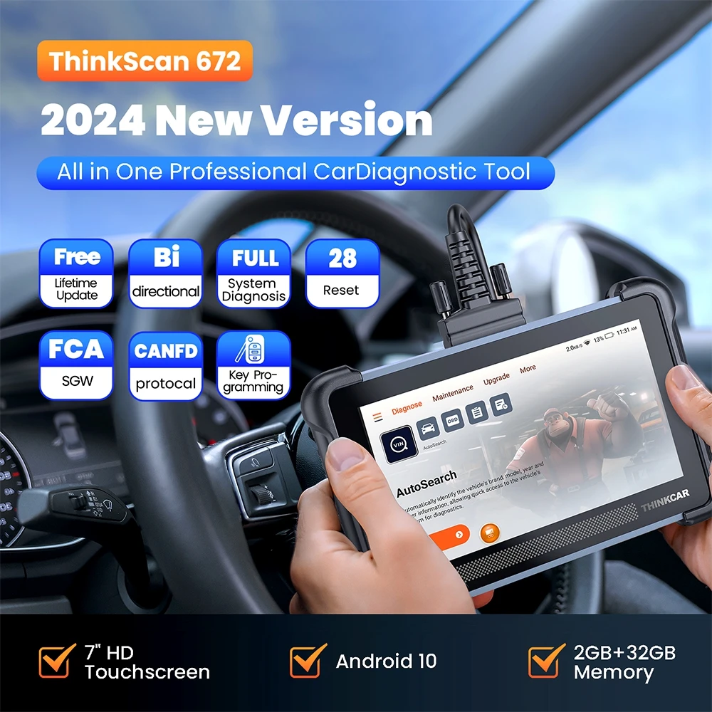 Thinkcar Thinkscan 672 Narzędzia Diagnostyczne Samochodowe Pełny System Skaner OBD2 28 Funkcji Resetowania Sterowanie Dwukierunkowe Dożywotnie Darmowe Narzędzia Skanujące