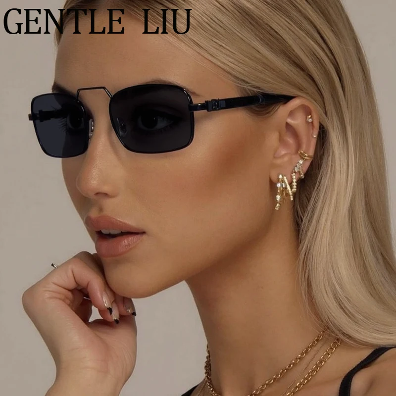 

Rectangle Small Frame Punk Sunglasses Women 2025 Luxury Brand Vintage Steampunk Sun Glasses Outdoor Driving Eyewear Shades UV400