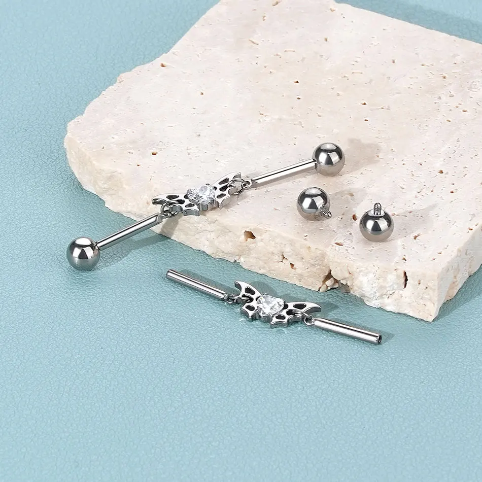 1 قطعة التيتانيوم الزركون الصناعية ثقب داخليا الخيوط الأذن مستقيم الحديد الدائري الأذن الغضروف اللولب هيئة ثقب المجوهرات