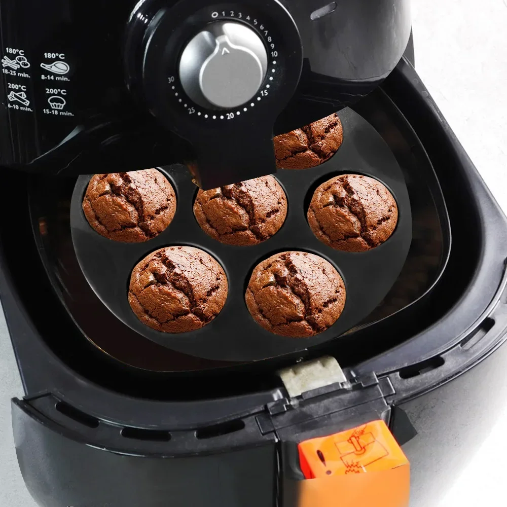 7 Even Cake Cups Air Fryer Accessories Round Muffin Cup Mold Microwave Oven Baking Mold Baking Bakeware Mat Baking Tray Cake Pan