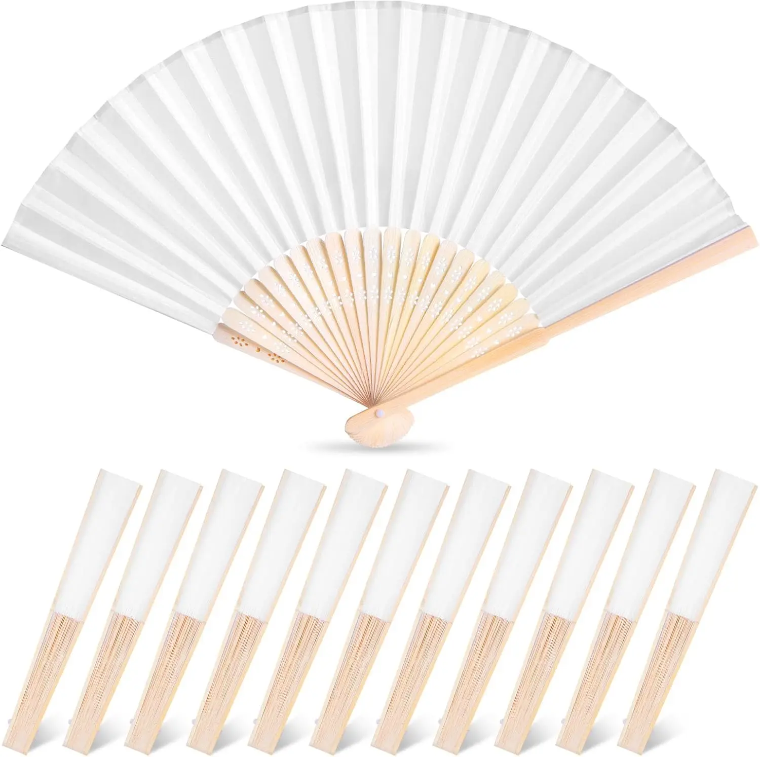 

12 Pcs White Hand Fan Foldable, 8.3 Inch Folding Fans for Wedding Party Favors & Summer Cooling