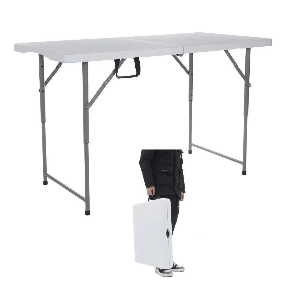 4-Foot Folding Table, Portable Small Folding Table Semi Practical Table, Adjustable Height with Handle Folding Table