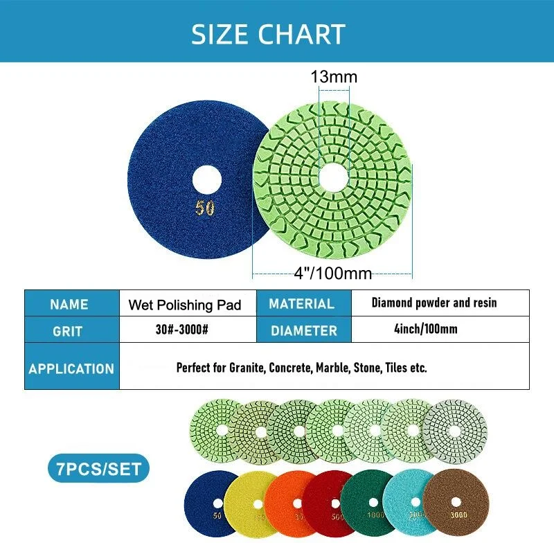 7 Stück/Set 4-Zoll Flexible Polierpads 100mm Nass-Polierpad Granit Marmor Schleifscheibe – Detail 2