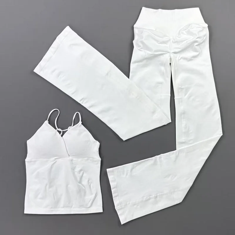 2-teiliges Sportset für Damen: Nahtlose Cross-Tummy-Control-Schlaghose und Twist-Front-Langline-Top – Yoga-Workout-Anzug für Fitness – Detail 8