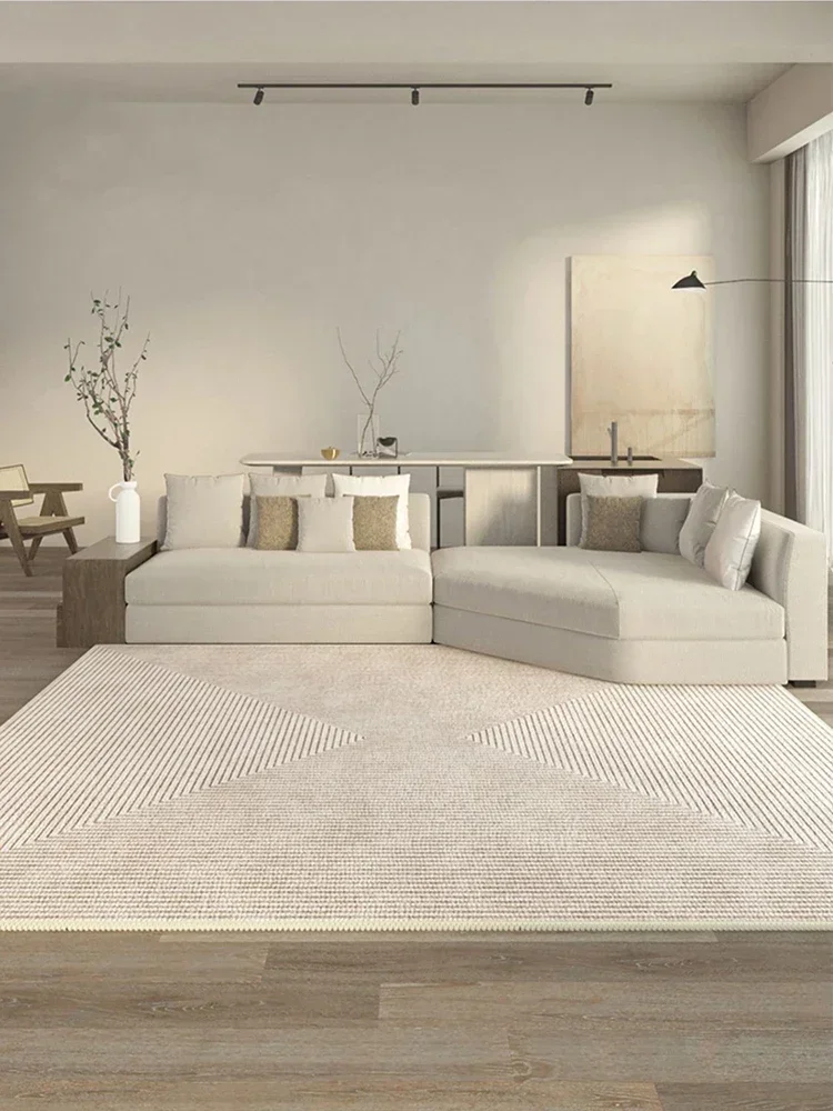 Beige Living Room Carpet Large Size Machine Washable Carpets Lines Minimalist Home Decoration Rug for Bedroom Bedside Floor Mat