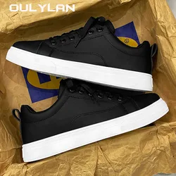 2024 Solid Color White Black Shoes for Men Fashon Artificial PU Casual Board Shoes Trendy Student Footwear